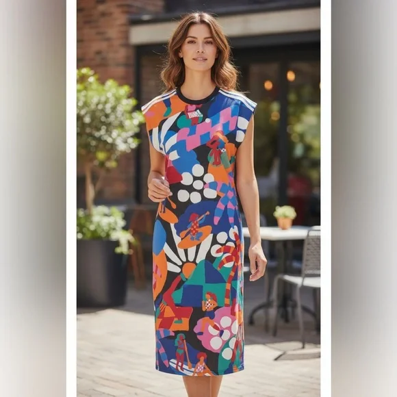 adidas x Farm Rio Multicolor Graphic Midi Dress - Picture 1 of 13